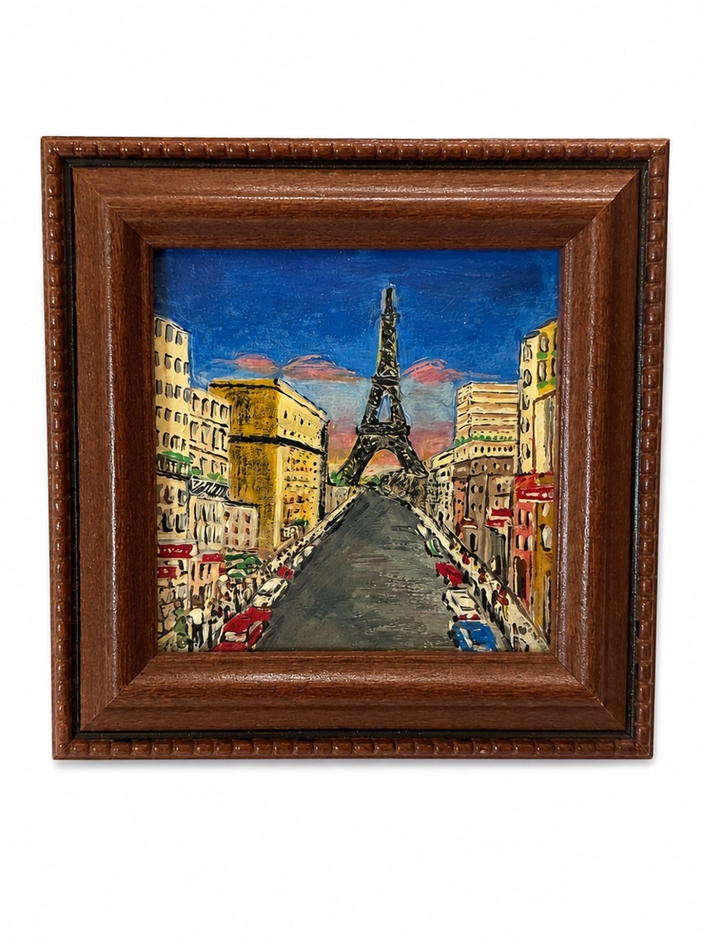 Miniature Hand-Painted Paris Scene with Eiffel Tower